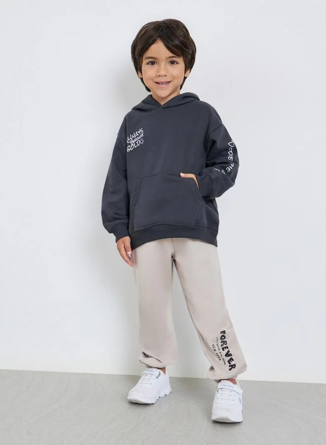 ستايلي Boys Grey Slogan Print Cotton Hoodie