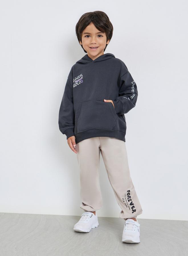 Styli Boys Grey Slogan Print Cotton Hoodie - Image 2