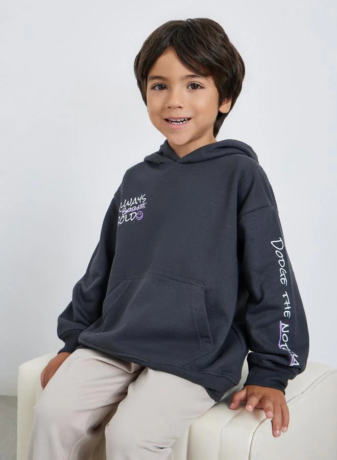 ستايلي Boys Grey Slogan Print Cotton Hoodie