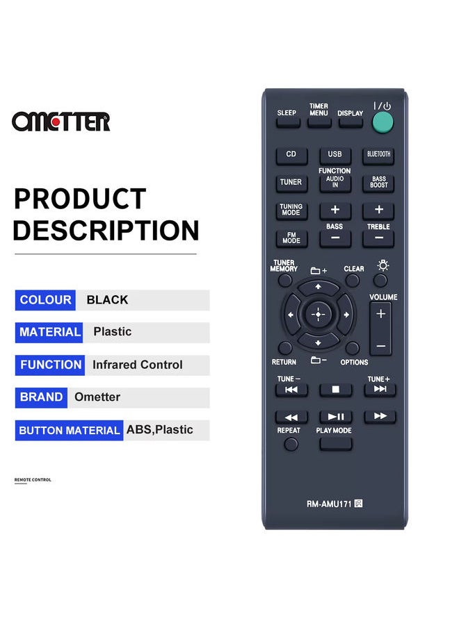 RM-AMU171 Fit for Sony Remote Control Hi-Fi Stereo Audio System CMT-BT60 CMT-SBT100 CMT-BT60B CMT-BT80W HCD-SBT100B CMT-BT80WB C