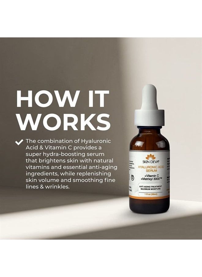 SKIN DEVA - 1 oz Serum Vitamin C and Hyaluronic Acid Serum for Face + Matrixyl 3000 Anti Aging Serum, Boost Skin Collagen, Dark Spot Corrector, Anti Wrinkle Facial Serums - Image 1