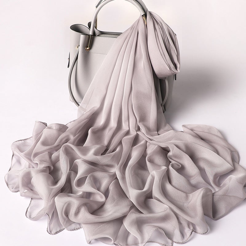 Solid color scarf women''s silk-like large size sunscreen shawl plain all-match thin smooth crepe beach towel wholesale - Image 4