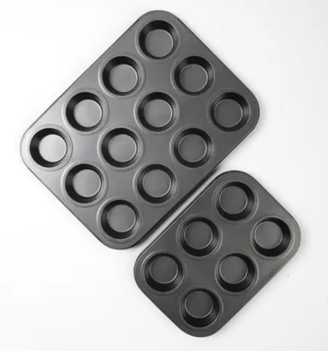 SHOAIB Nonstick muffins cupcakes baking tray 12 and 6 cups muffins baking mould combo brownie cupcake and mini quiche baking pan - Image 1