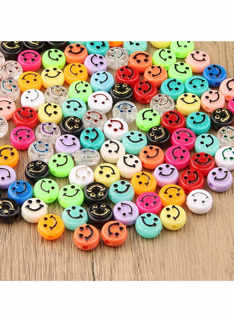 Excefore Acrylic Smiley Face Beads, Colorful Round, With A Clear Elastic Thread, For DIY Jewelry Making, Bracelet Earring Necklace DIY Craft Supplies Hair Accessories (10mm, 200 Pack ) - Image 1