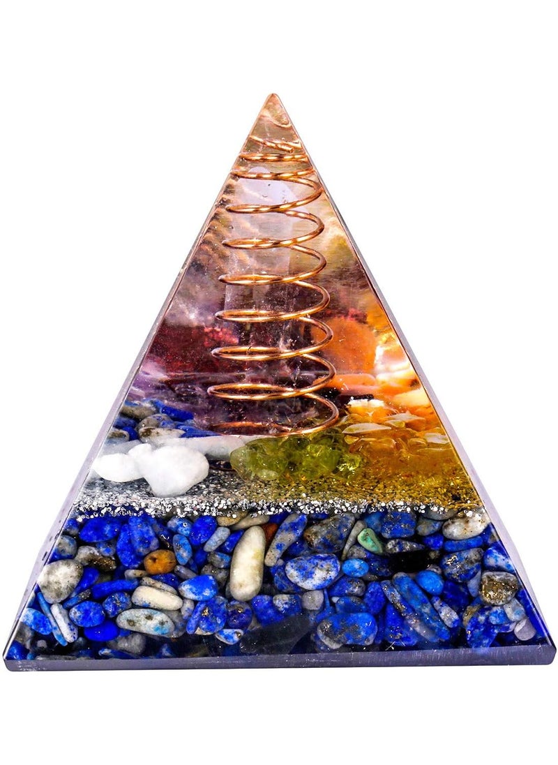 mookaitedecor mookaitedecor Lapis Lazuli Crystal Orgone Pyramid with Copper Wire Crystal Quartz Points Orgonite Energy Generator for Protection Meditation Yoga Chakra Balancing 