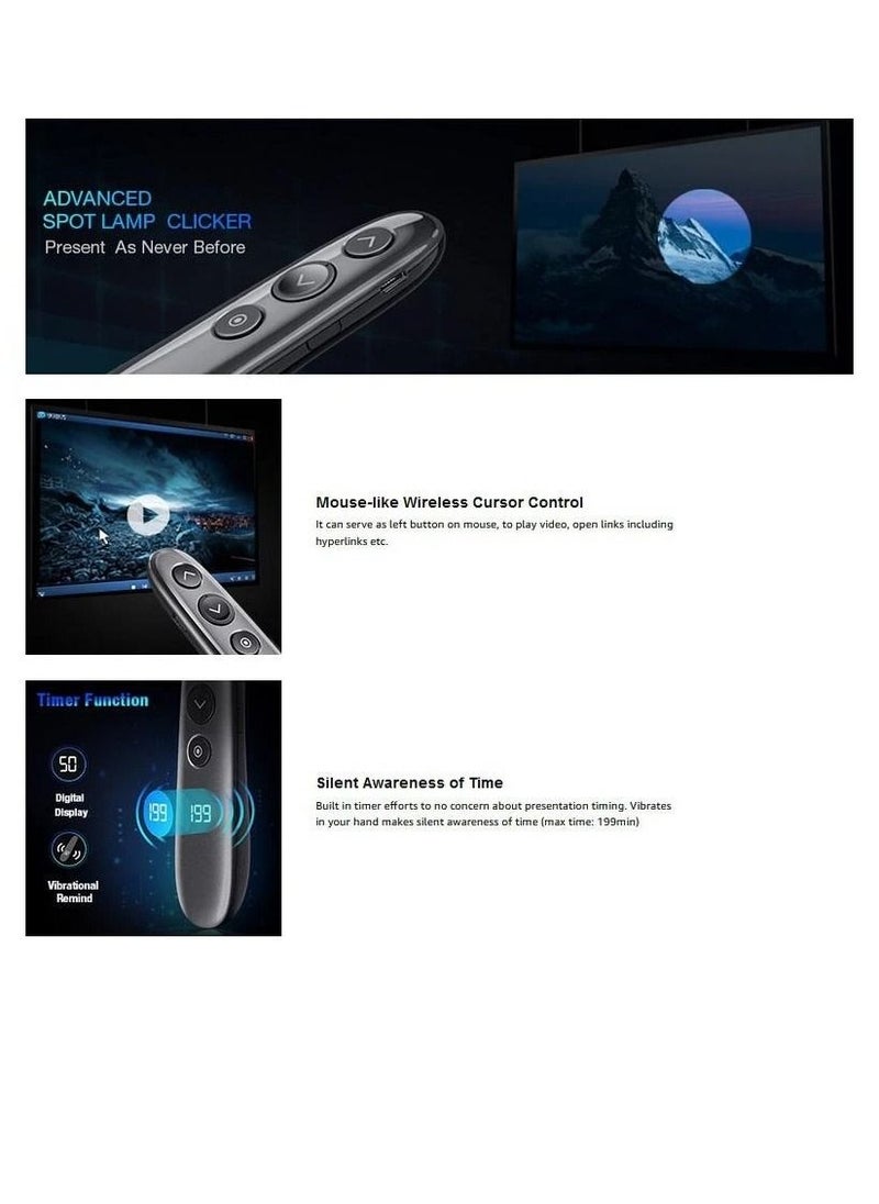 جهاز عرض بقلم ليزر مكبرة H100 لاسلكي مزود بقلم ضوئي ومؤقت مؤشر رقمي LED USB قابل لإعادة الشحن لعرض الفرس للعرض التقديمي