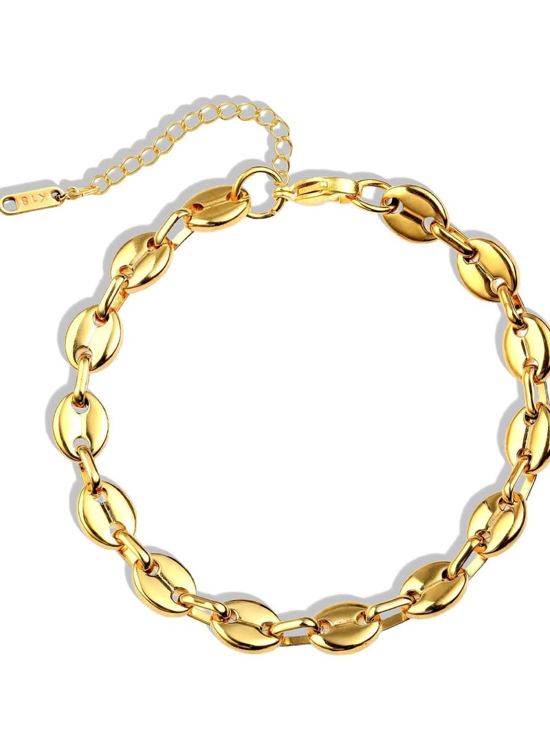 Julia Store 18k Gold Plated Stainless Steel Trendy Dainty Charm Mariner Coffee Bean Bracelets Stacked Link for Women Adjustable Jewelry Gift - Image 1