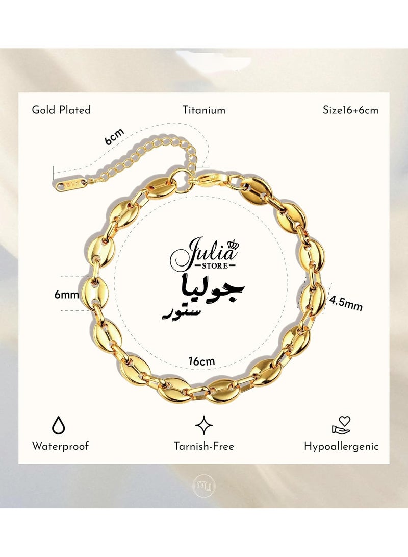 Julia Store 18k Gold Plated Stainless Steel Trendy Dainty Charm Mariner Coffee Bean Bracelets Stacked Link for Women Adjustable Jewelry Gift - Image 2