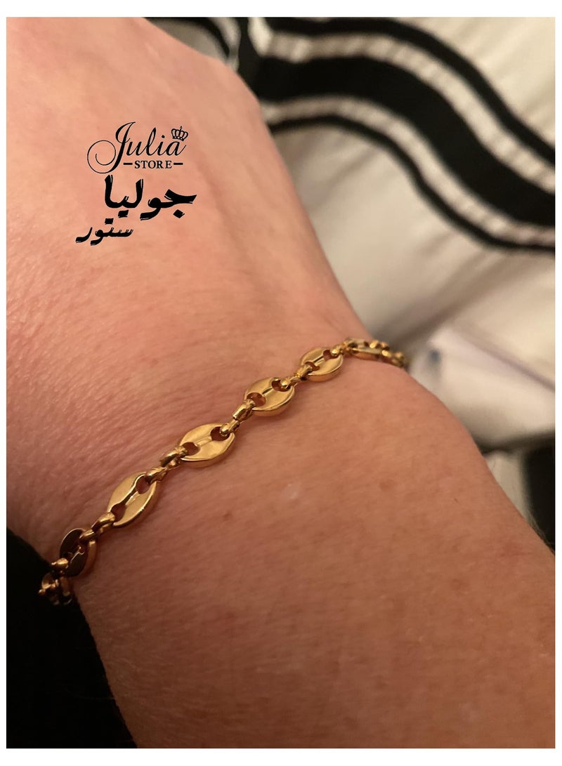 Julia Store 18k Gold Plated Stainless Steel Trendy Dainty Charm Mariner Coffee Bean Bracelets Stacked Link for Women Adjustable Jewelry Gift - Image 3