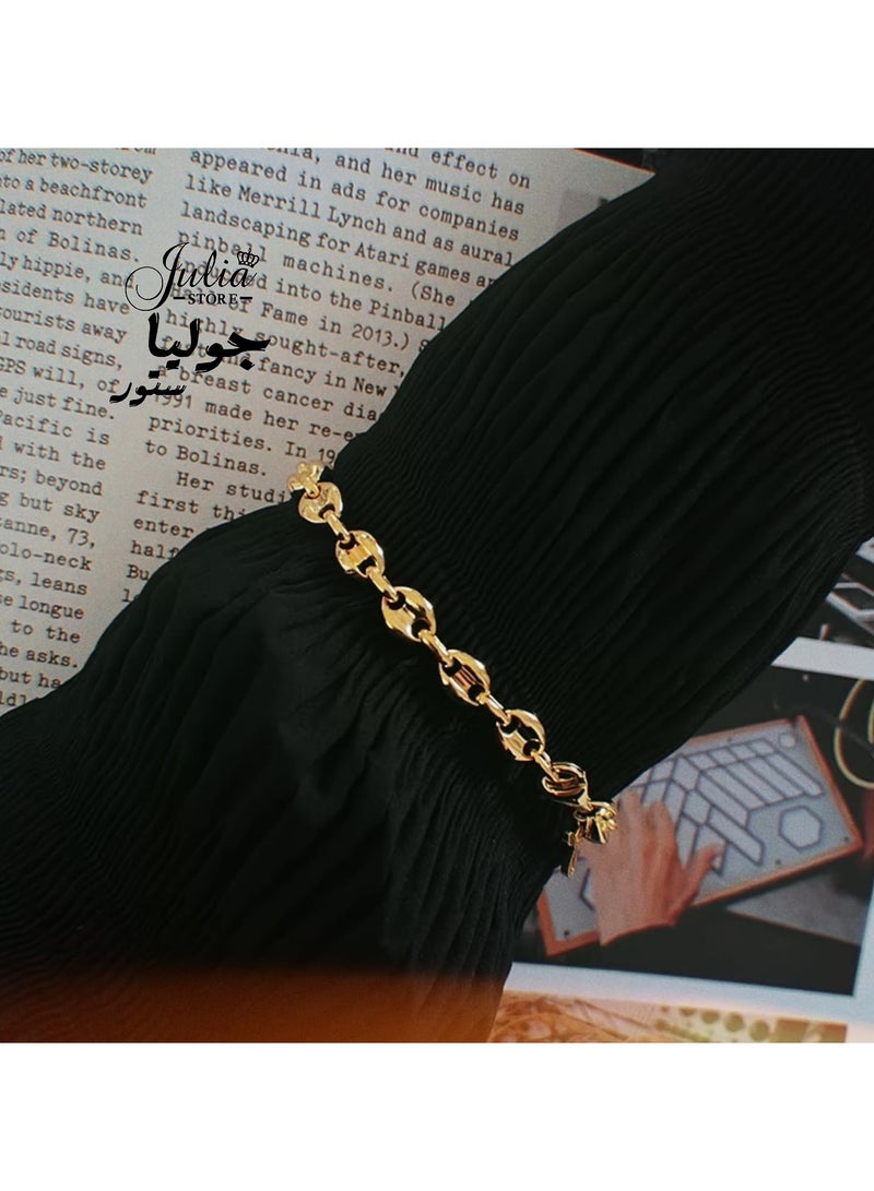 Julia Store 18k Gold Plated Stainless Steel Trendy Dainty Charm Mariner Coffee Bean Bracelets Stacked Link for Women Adjustable Jewelry Gift - Image 4