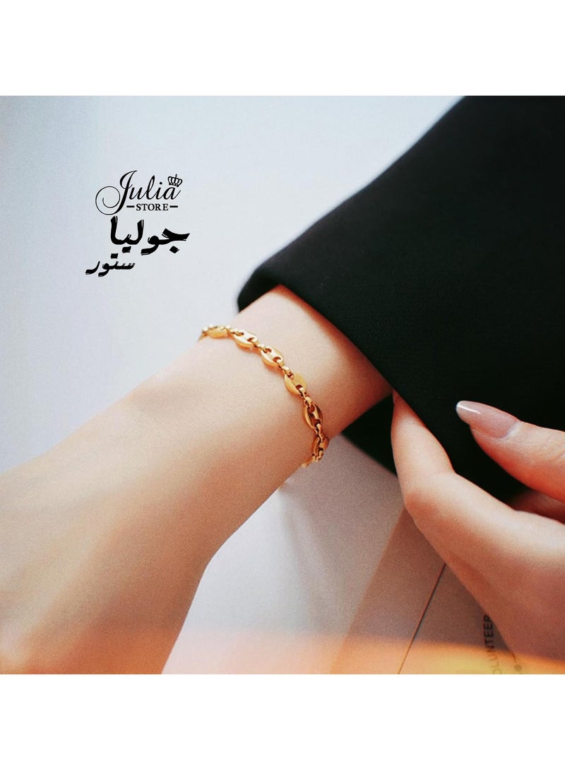 Julia Store 18k Gold Plated Stainless Steel Trendy Dainty Charm Mariner Coffee Bean Bracelets Stacked Link for Women Adjustable Jewelry Gift - Image 5