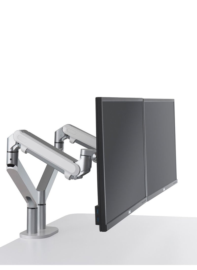 upergo - Upergo OZ-2 Pole Mounted Dual Monitor Arm  Aluminum Full Motion For Gaming And Office Use, 17" - 32",Each Arm Up To 7 KG, Silver | 778881 - Image 1