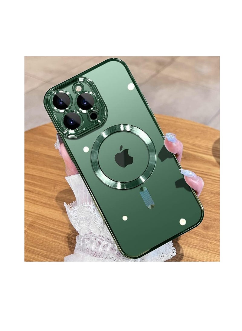 Electroplated Case for iPhone 15 Pro 6.1-Inch, Camera Lens Full Protection, Compatible with MagSafe Wireless Charging, Shockproof Soft TPU Phone Cover - Green