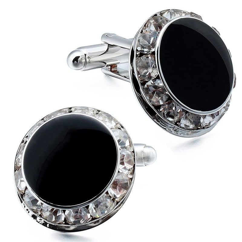 HAWSON Crystal Cuff Links and Studs Set for Mens Tuxedo Shrit Wedding Accessories (Silver) - Image 3