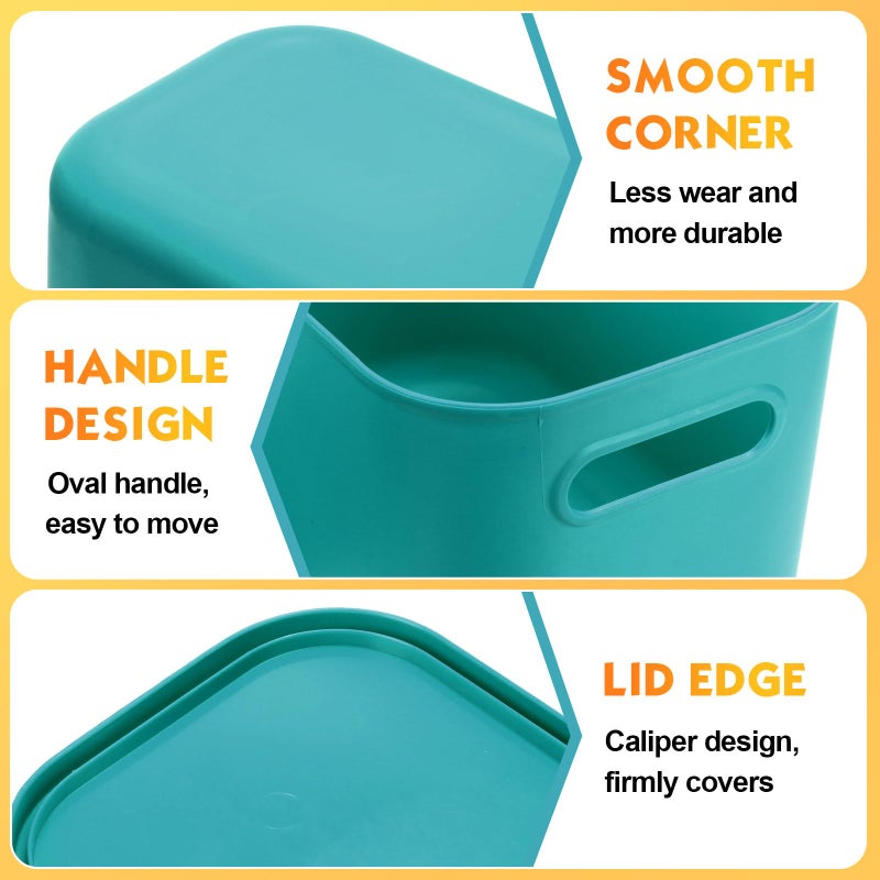 Hoolerry 8 Pieces Colorful Storage Bins with Lid, Plastic Storage Basket Organizing Container Stackable Box with Handle for Shelves Desktop Playroom Office(14.2 x 10.2 x 9.5 Inch,Multi-colored) - Image 3