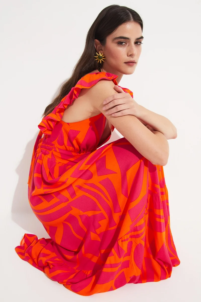 جون Women's Viscose Patterned V-Neck Dress