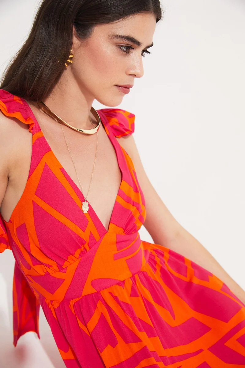 جون Women's Viscose Patterned V-Neck Dress