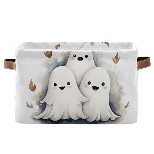 senya Halloween Storage Basket Cute Little Ghosts Foldable Fabric Collapsible Storage Bins Organizer Bag for Storage Clothes - Image 1
