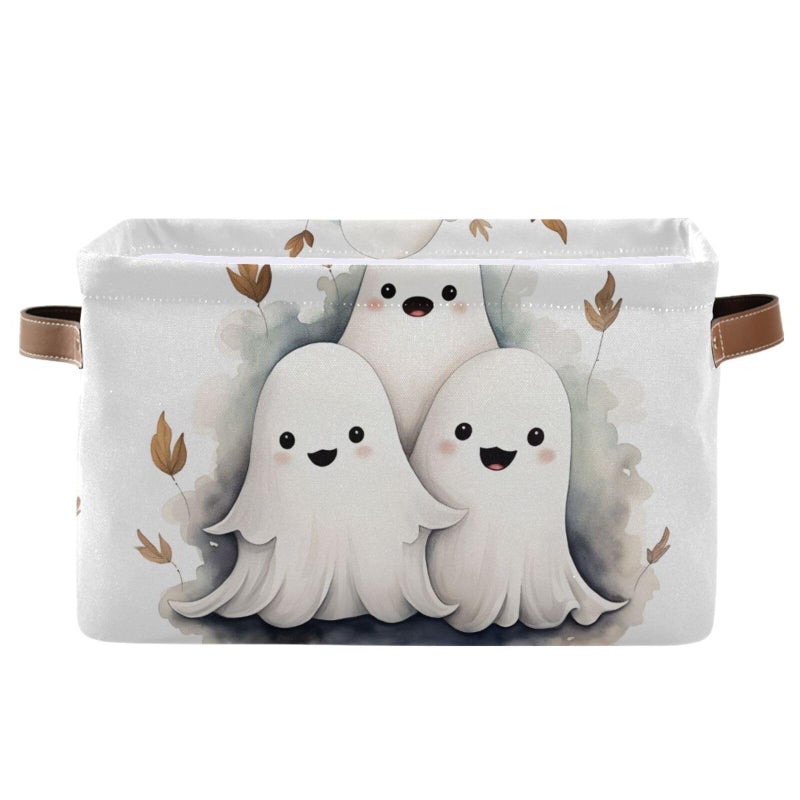 senya Halloween Storage Basket Cute Little Ghosts Foldable Fabric Collapsible Storage Bins Organizer Bag for Storage Clothes - Image 2