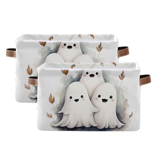 senya Halloween Storage Basket Cute Little Ghosts Foldable Fabric Collapsible Storage Bins Organizer Bag for Storage Clothes - Image 3