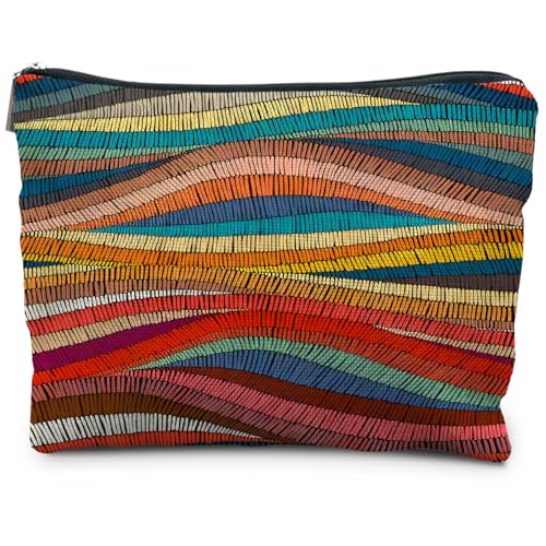 RYYCDOI 70s Retro Colorful Wavy Makeup Organizer, Vintage Aesthetic Women's Makeup Bag - Image 1