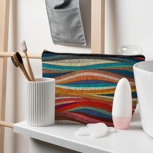 RYYCDOI 70s Retro Colorful Wavy Makeup Organizer, Vintage Aesthetic Women's Makeup Bag - Image 3