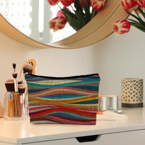 RYYCDOI 70s Retro Colorful Wavy Makeup Organizer, Vintage Aesthetic Women's Makeup Bag - Image 2