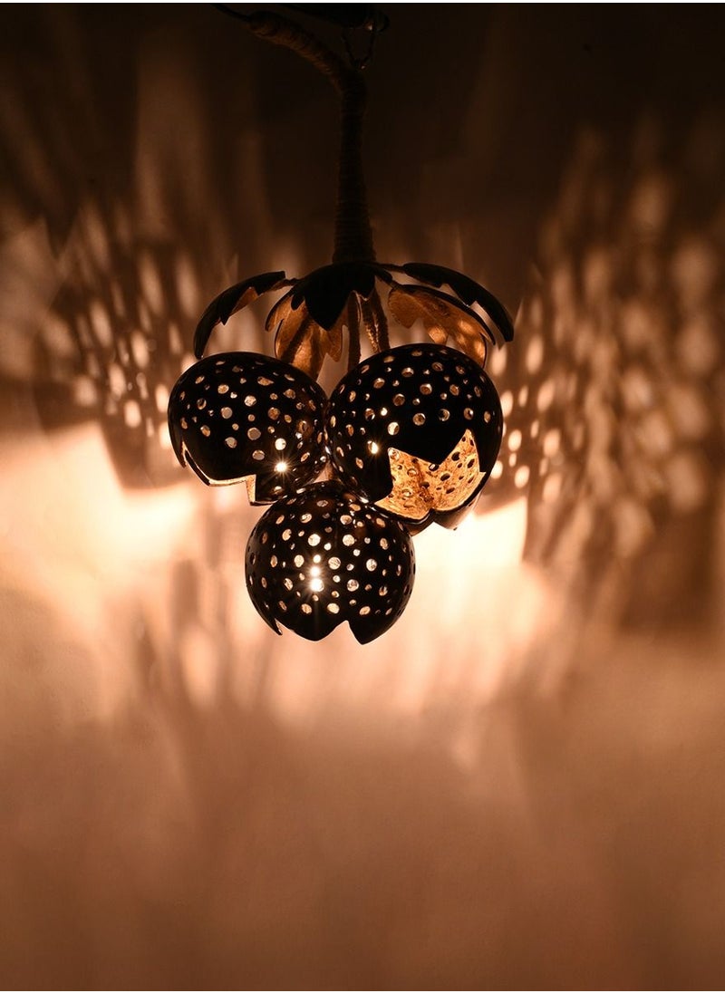 Generic Coconut Shell Hanging Lamp Ceiling Lights 4 shells round reflection Design  - Image 2