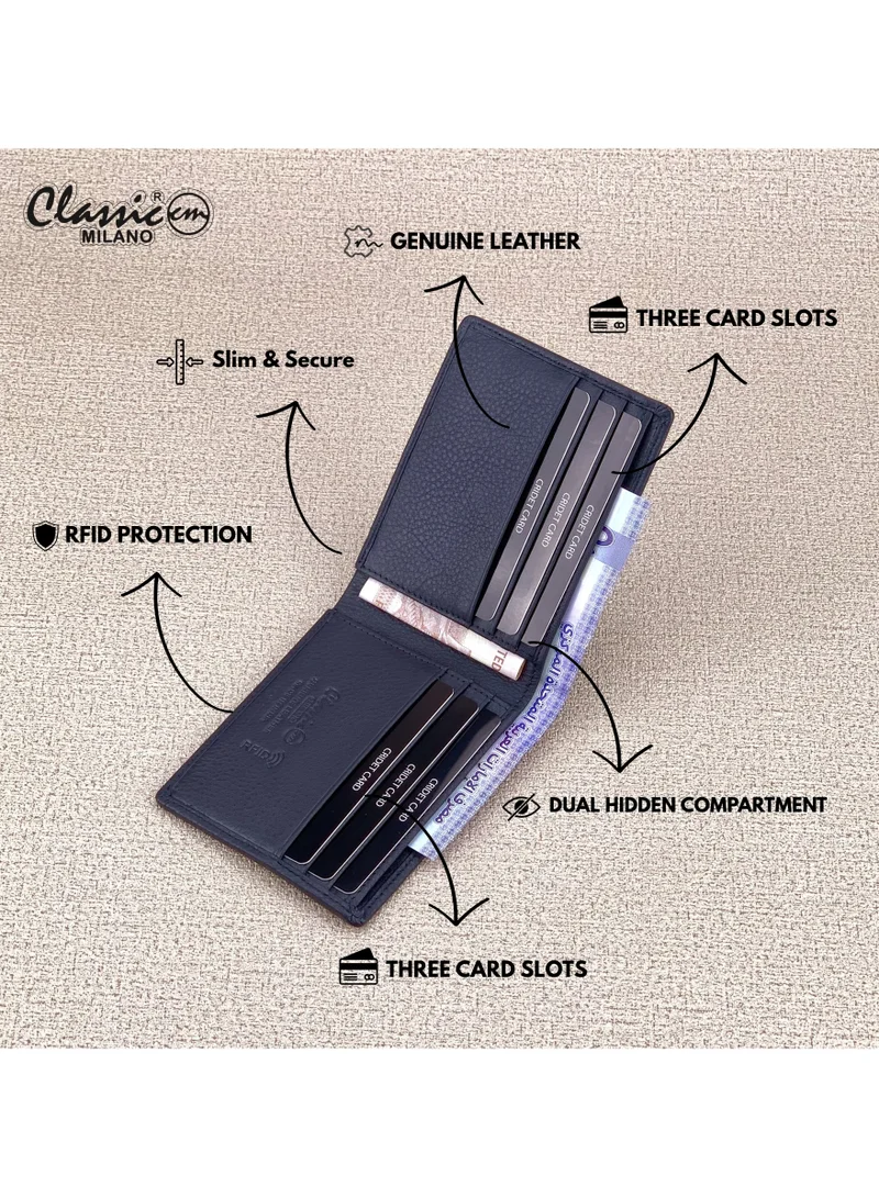 Classic Milano Blue (CNH-2) Classic Milano Genuine Leather Wallet for Men – Slim Bifold Men’s Wallet with RFID Blocking, Multiple Card Slots – Stylish Mens Purse Wallets Gift for Husband, Father for Men | Best Price UAE