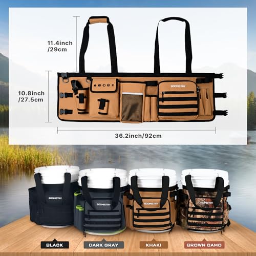 Boomistry Fishing Bucket Organizer for 5 Gallon Bucket Accessories Fishing Tackle Bag with Adjustable Buckle Fishing Rod Bag with 15 MultiPockets for Fishing Gear and Equipment Khaki - Image 3