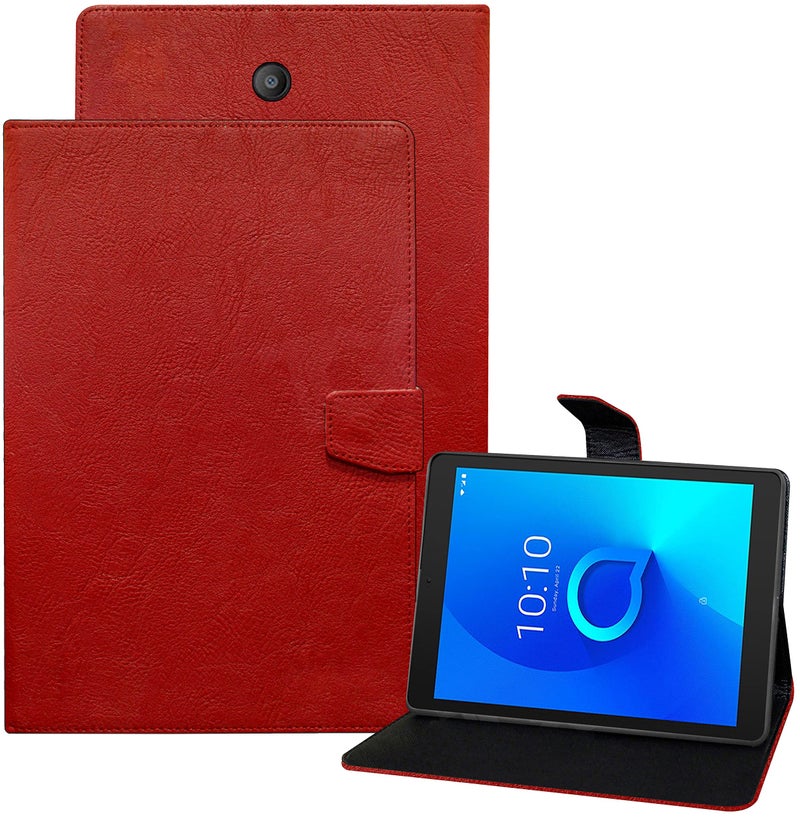 TGK Plain Design Leather Flip Stand Case Cover for Alcatel 3T8 Tablet 8 inches (Red) - Image 1