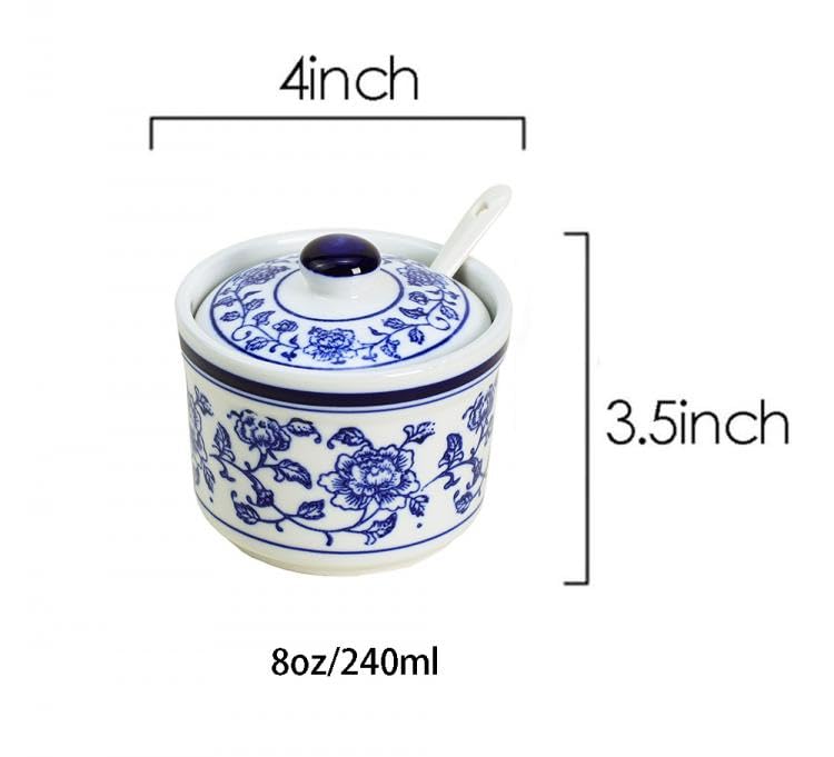 Mathew O Retro Ceramic Blue and White Sugar Bowl Seasoning Pot Storage Jar with Lid - Image 2