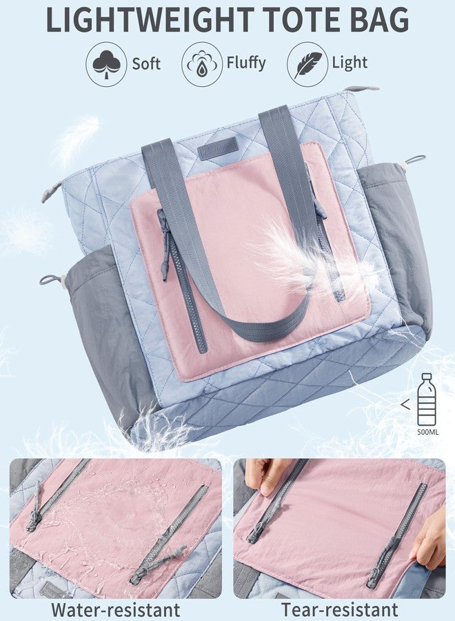 Bagstellar Puffer Tote Bag for Women, Lightweight Puffy Work Laptop Handbag Teacher Nurse Quilted Shoulder School Daily Travel Gym Bags, Blue-pink-grey, One Size - Image 5