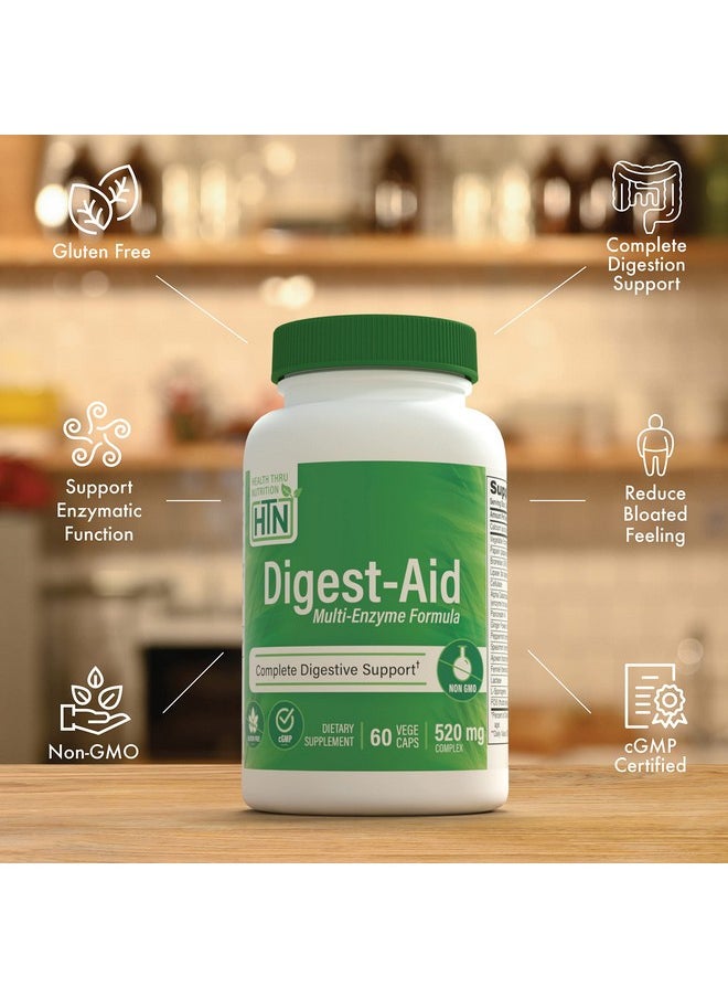 Health Thru Nutrition - Digestaid  Complete Digestive Enzyme Formula With Pre And Probiotic  Digestion  Nutrient Absorption Support  Fast Acting Discomfort Relief  Nongmo Pack Of 60 - Image 1
