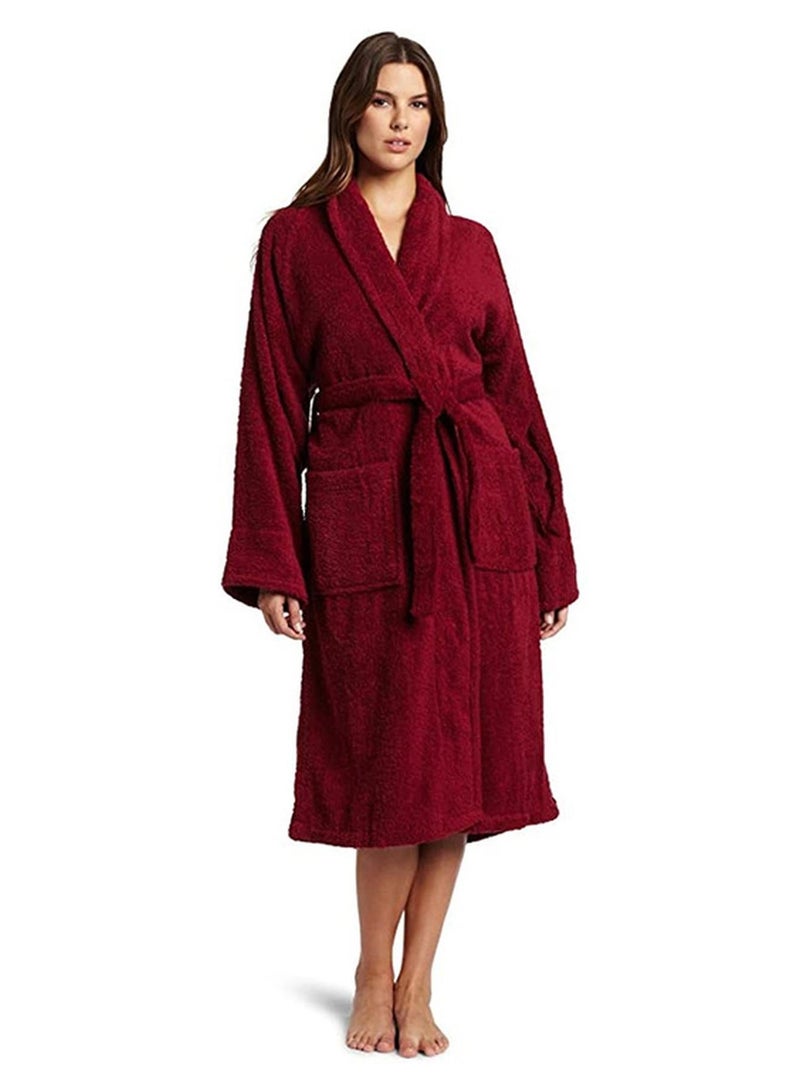 Banotex Cotton Bath Robe With Pocket Maroon XXL Maroon XXL Collarless robe lake blue 700g XL - Image 1