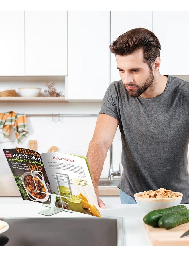 مسدادا حامل كتب معدني للمكتب، حامل كتب قابل للتعديل، حامل مستندات كتب الطبخ المحمولة، حامل كتابة قوي لكتب الوصفات المدرسية والكتب الموسيقية اللوحية مع مشابك الصفحات (أخضر ماكارون) - Image 5