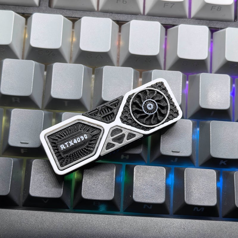 Black White 3D Fan GPU VRAM PCIe Keycaps for Gaming Mechanical Keyboard QWERTY - Image 2