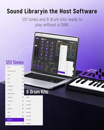 Synido Wireless 25 Keys USB MIDI Keyboard Controller Rechargeable with 8 Drum Pads, OLED Screen, MIDI In/Out/Thru, Professional BT Beat Maker Machine for Music Production, TempoKEY W25 - Image 5