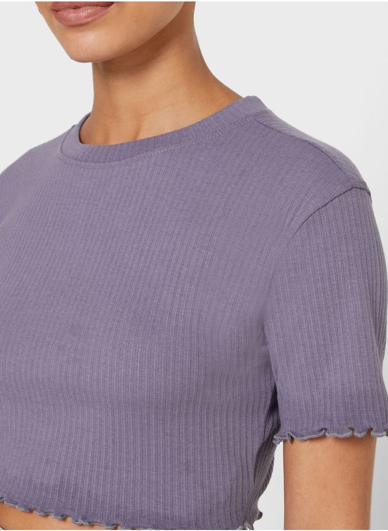 Missguided Petite Ribbed Lettuce Hem Crop Top  - Image 3
