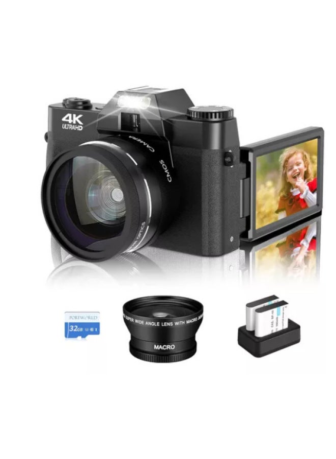 Generic English R10 4K HD 75 Million Pixel Entry Micro Single Digital Home Travel WIFI Camera-Body Color:Standard English Version Black + Wide-angle Lens + Battery (2 Batteries In Total) + Dual Charger + 32g Card  - Image 1