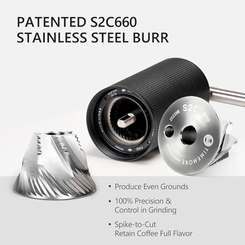 TIMEMORE Chestnut C3S Pro Manual Coffee Grinder, Stainless Steel S2C Conical Burr Coffee Grinder, Hand Coffee Grinder with Foldable Handle, Adjustable Grind Setting for Travel/Camping/Home, Black - Image 3