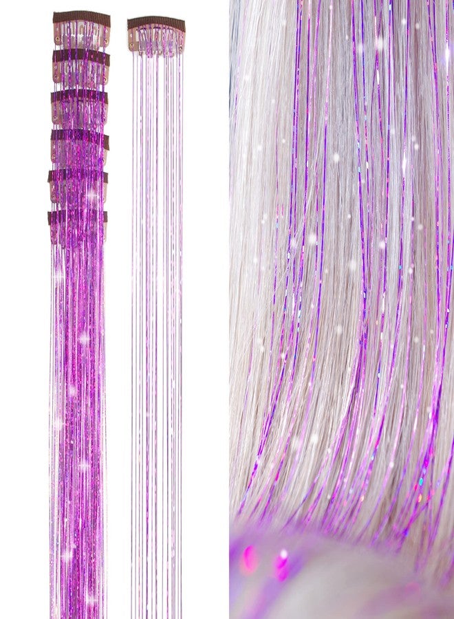 BLUSHIA 2pcs Clip in Hair Tinsel Extensions Highlights for Hair 24 Inch Fairy Hair Synthetic Hair Extensions for Party, Christmas, New Year, Halloween, Cosplay (Purple/2pcs) - Image 1