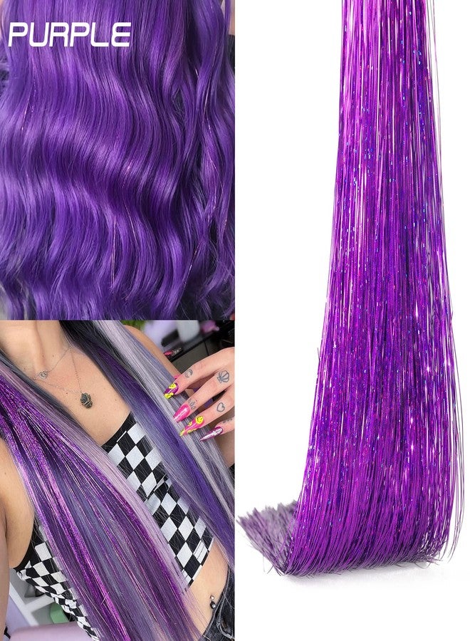 BLUSHIA 2pcs Clip in Hair Tinsel Extensions Highlights for Hair 24 Inch Fairy Hair Synthetic Hair Extensions for Party, Christmas, New Year, Halloween, Cosplay (Purple/2pcs) - Image 2