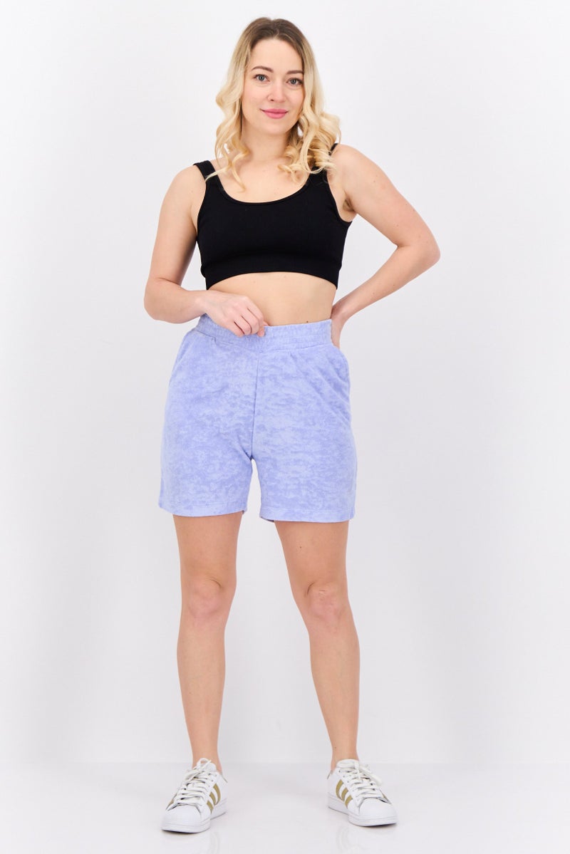 Juicy Couture شورتات أساسية مزينة بشعار مطرّز للنساء، بنفسجي - Image 4