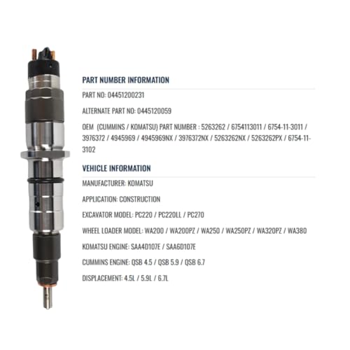 IMELBUFF 0445120231 0445120059 5263262 4945969 6754113012 Common Rail Injector 6Pack for Cummins QSB59 QSB67 ISB67 QSB45 Engine Komatsu PC2008 PC2208 PC2308 PC2708 Excavator - Image 3