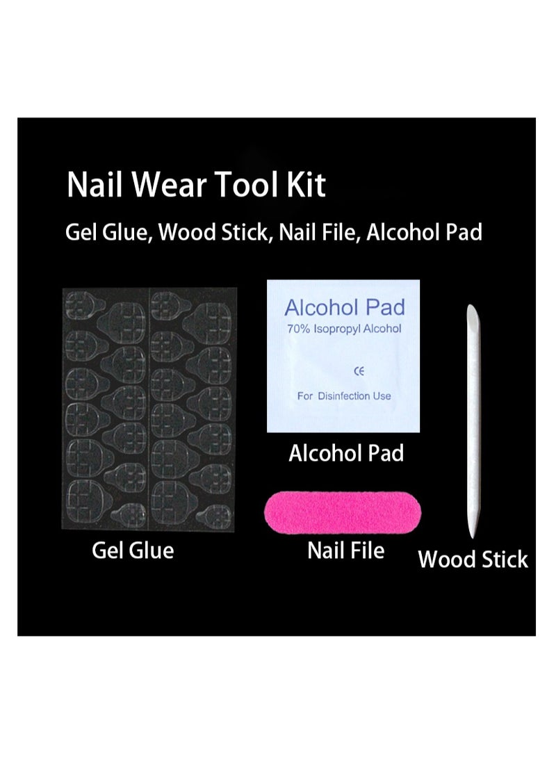 مجموعة أظافر جيلي جيل 24 قطعة مربعة، تصميم فرينش تِيب مع لمسة ذهبية للنساء والفتيات، يشمل ملف أظافر، مناديل تنظيف، عصا خشبية - Image 5