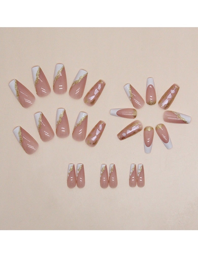 مجموعة أظافر جيلي جيل 24 قطعة مربعة، تصميم فرينش تِيب مع لمسة ذهبية للنساء والفتيات، يشمل ملف أظافر، مناديل تنظيف، عصا خشبية - Image 3