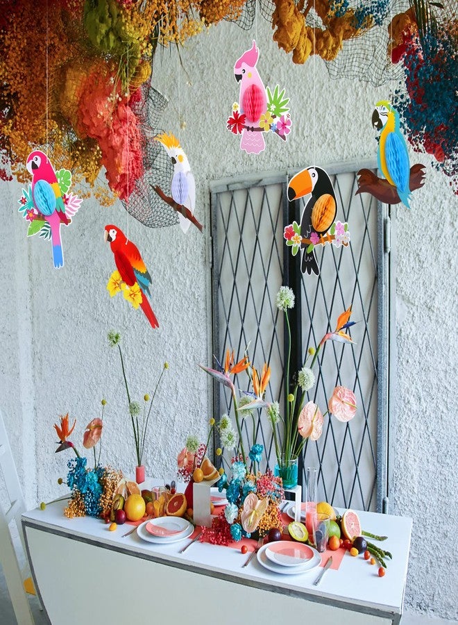 KESOTE 6 Pieces Hawaiian Tropical Parrot Bird Honeycomb Hanging Party Decorations, Summer Tiki Bar Party Decor, Rainforest Decorations Garden Yard Room Decor - Image 5