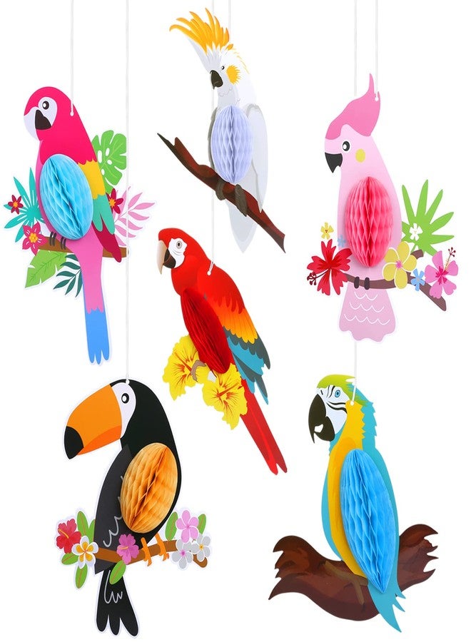 KESOTE 6 Pieces Hawaiian Tropical Parrot Bird Honeycomb Hanging Party Decorations, Summer Tiki Bar Party Decor, Rainforest Decorations Garden Yard Room Decor - Image 1