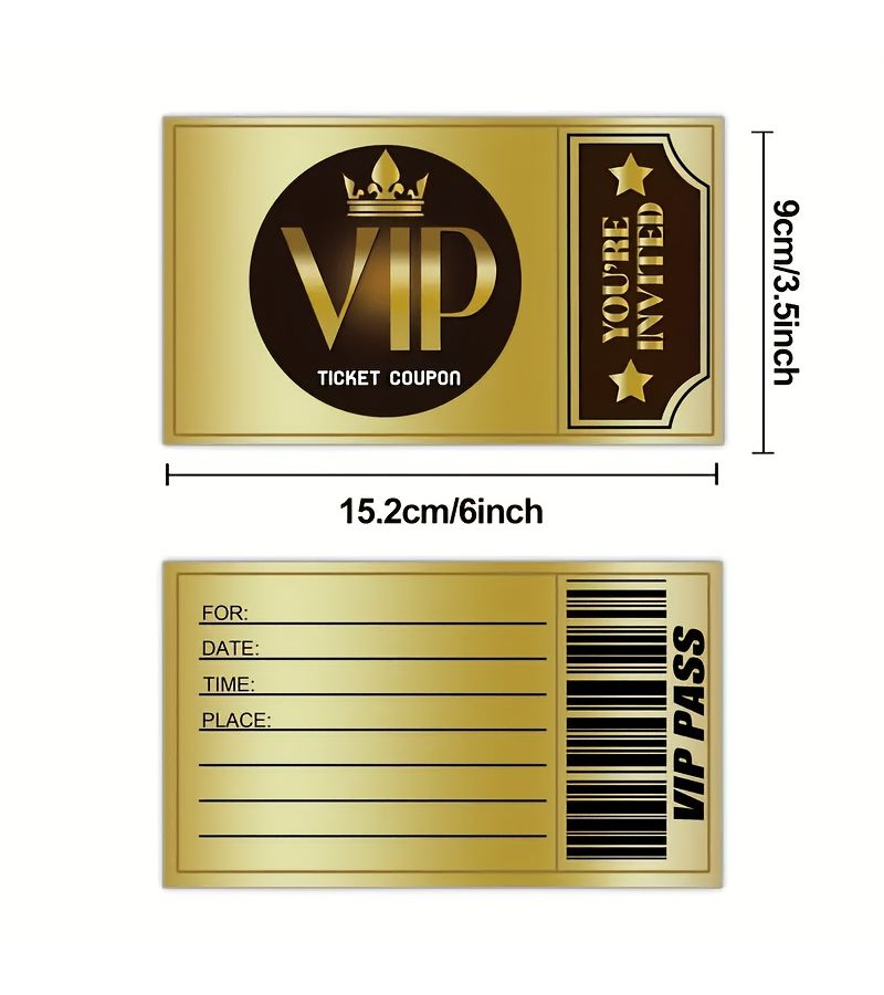10 Golden VIP Party Invitations Birthday Wedding Children Themed Decorations - Image 1
